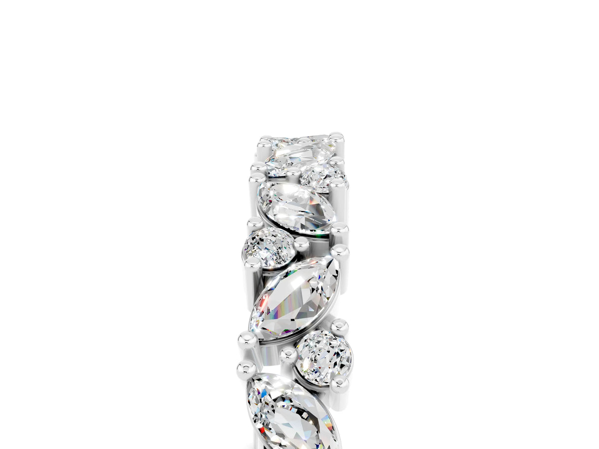 Marquise and Round Moissanite Vine Eternity Band in Silver with Prong Setting_5