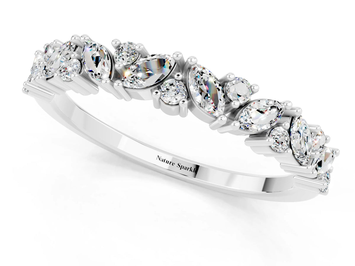 Marquise and Round Moissanite Vine Eternity Band in White gold with Prong Setting_1
