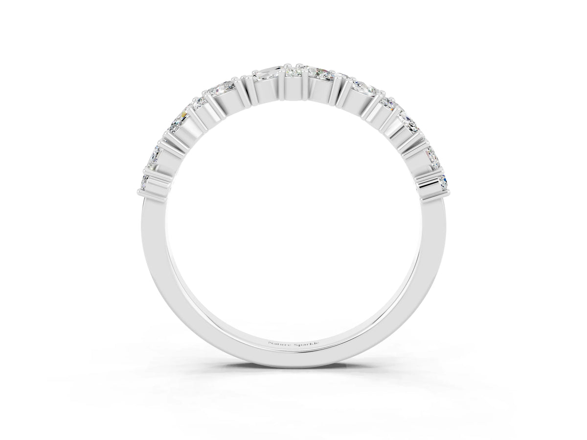 Marquise and Round Moissanite Vine Eternity Band in White gold with Prong Setting_3