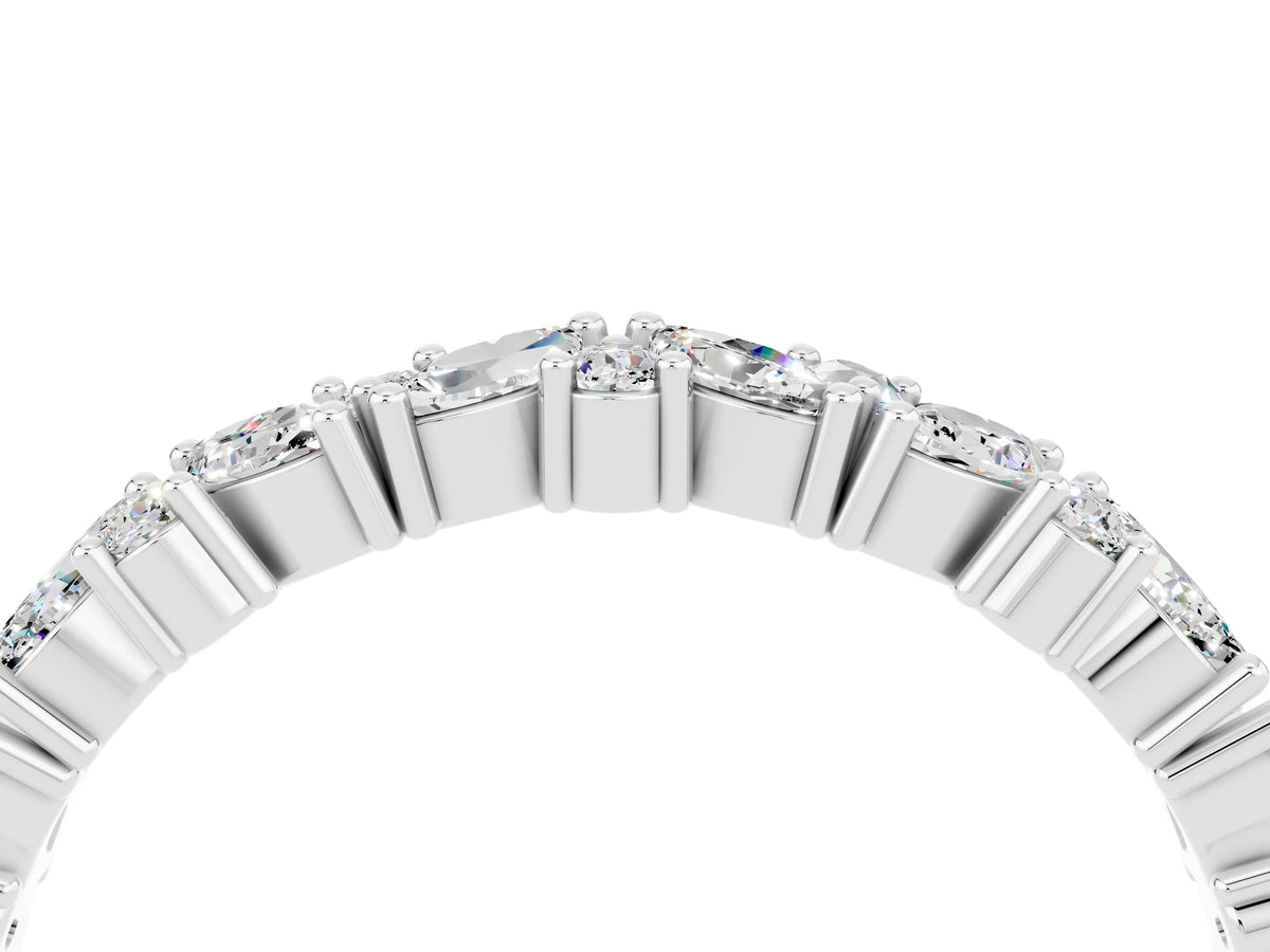 Marquise and Round Moissanite Vine Eternity Band in White gold with Prong Setting_4