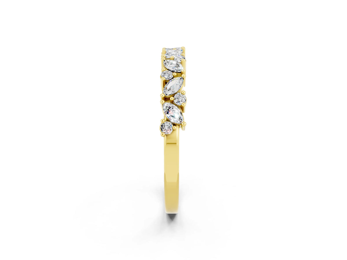 Marquise and Round Moissanite Vine Eternity Band in Yellow gold with Prong Setting_2