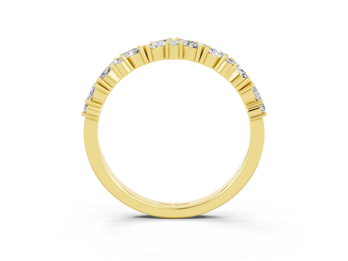 Marquise and Round Moissanite Vine Eternity Band in Yellow gold with Prong Setting_3