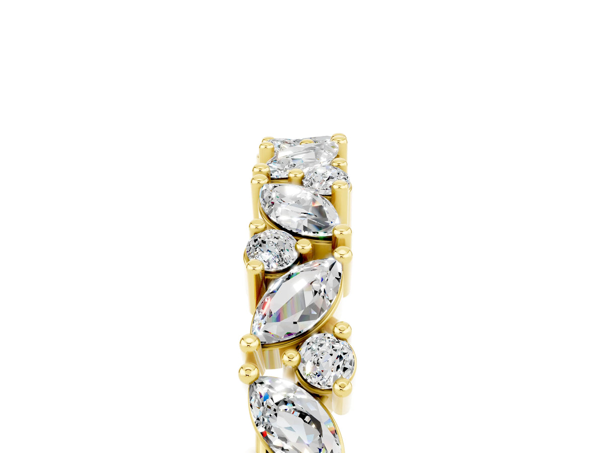Marquise and Round Moissanite Vine Eternity Band in Yellow gold with Prong Setting_5