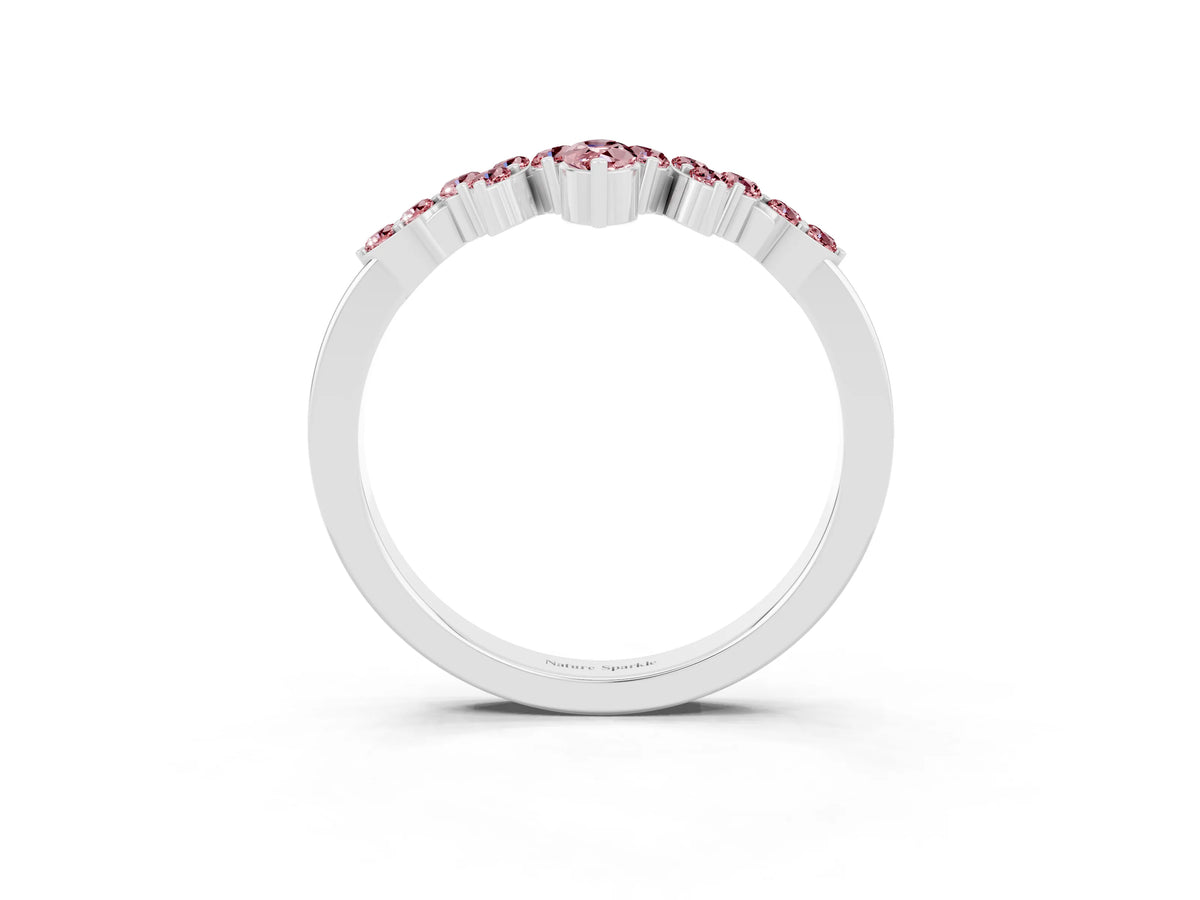 Marquise and Round Morganite Chevron Band in Platinum with Prong Setting_3