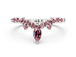 Marquise and Round Morganite Chevron Band in White gold with Prong Setting