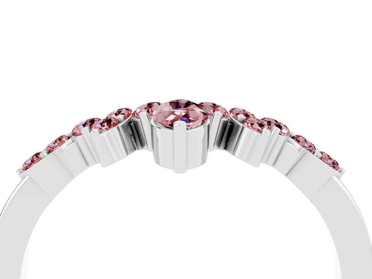 Marquise and Round Morganite Chevron Band in White gold with Prong Setting_4