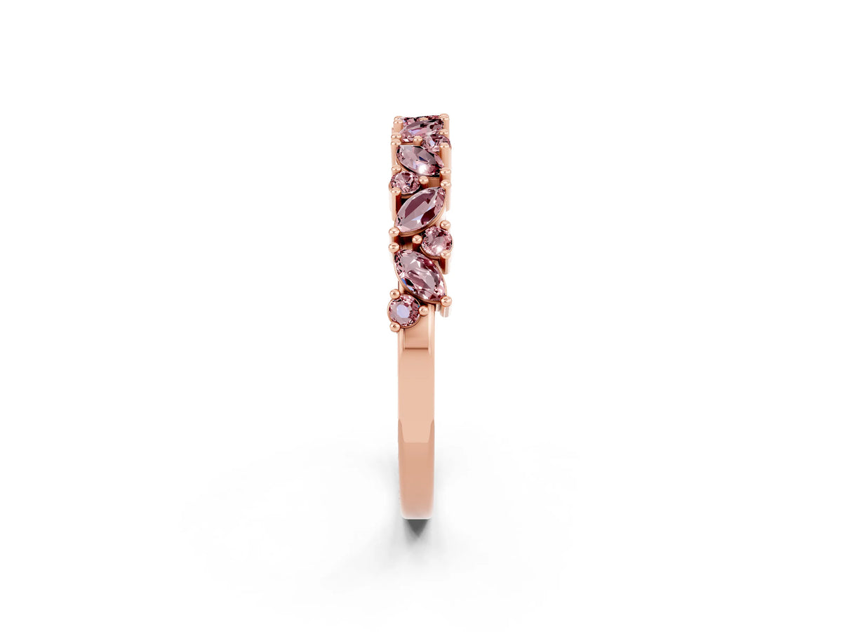 Marquise and Round Morganite Vine Eternity Band in Rose gold with Prong Setting_2