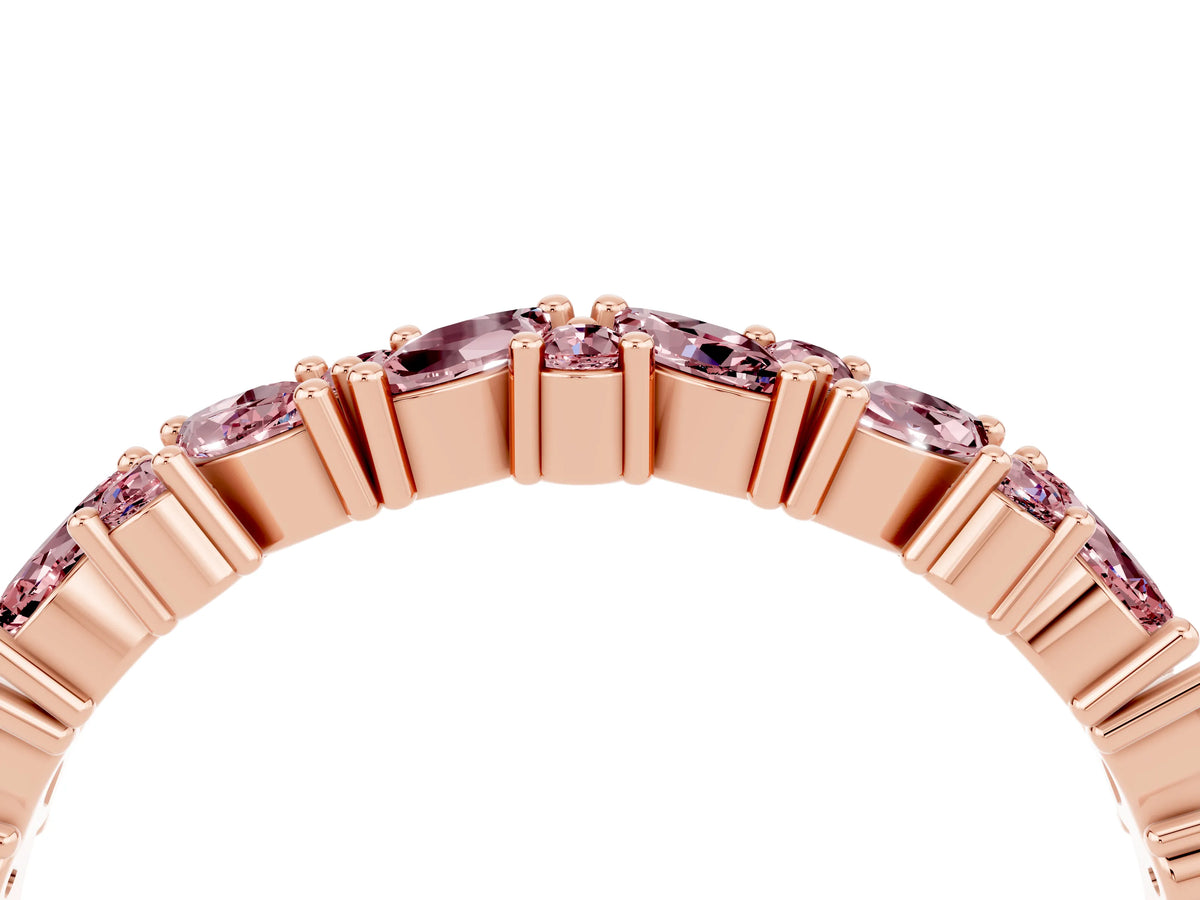 Marquise and Round Morganite Vine Eternity Band in Rose gold with Prong Setting_4