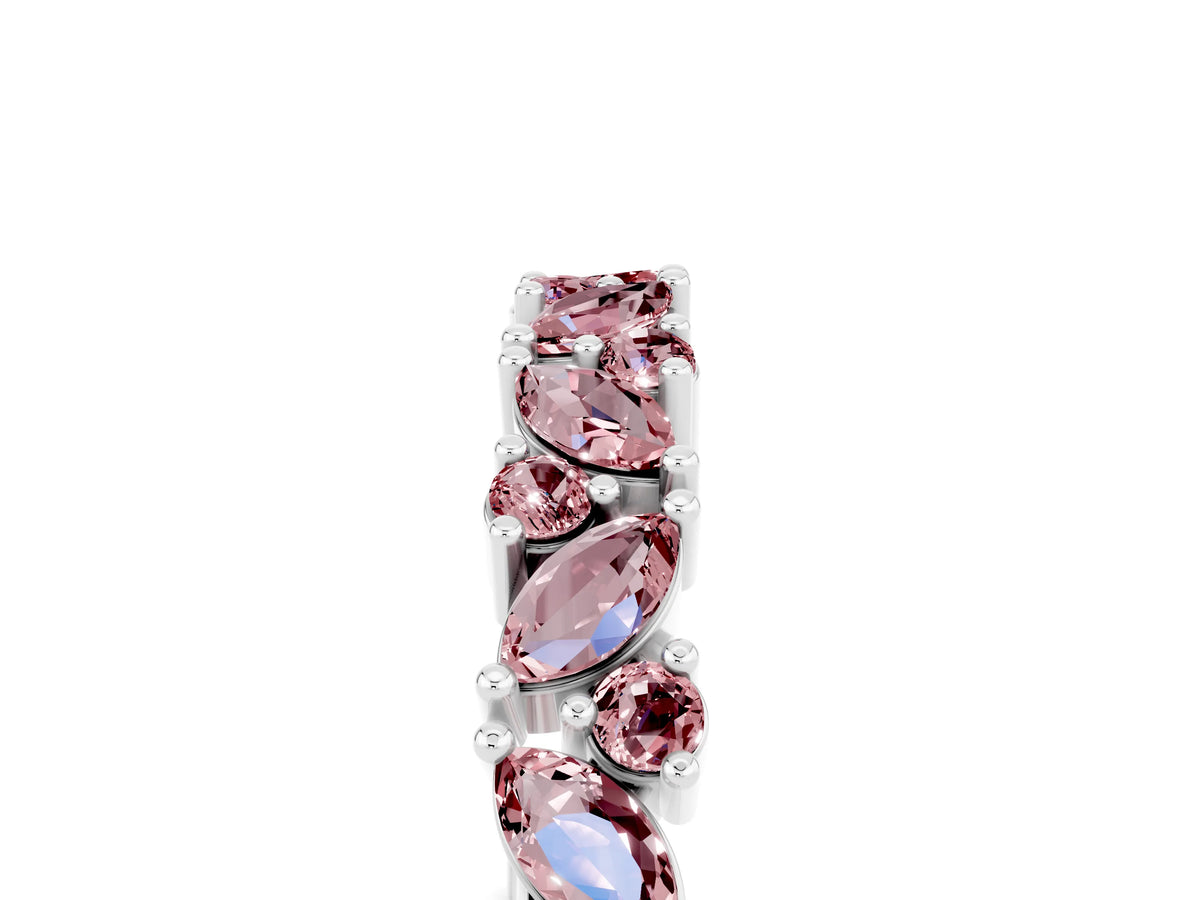 Marquise and Round Morganite Vine Eternity Band in White gold with Prong Setting_5