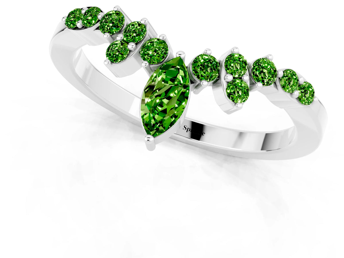 Marquise and Round Peridot Chevron Band in Platinum with Prong Setting_1