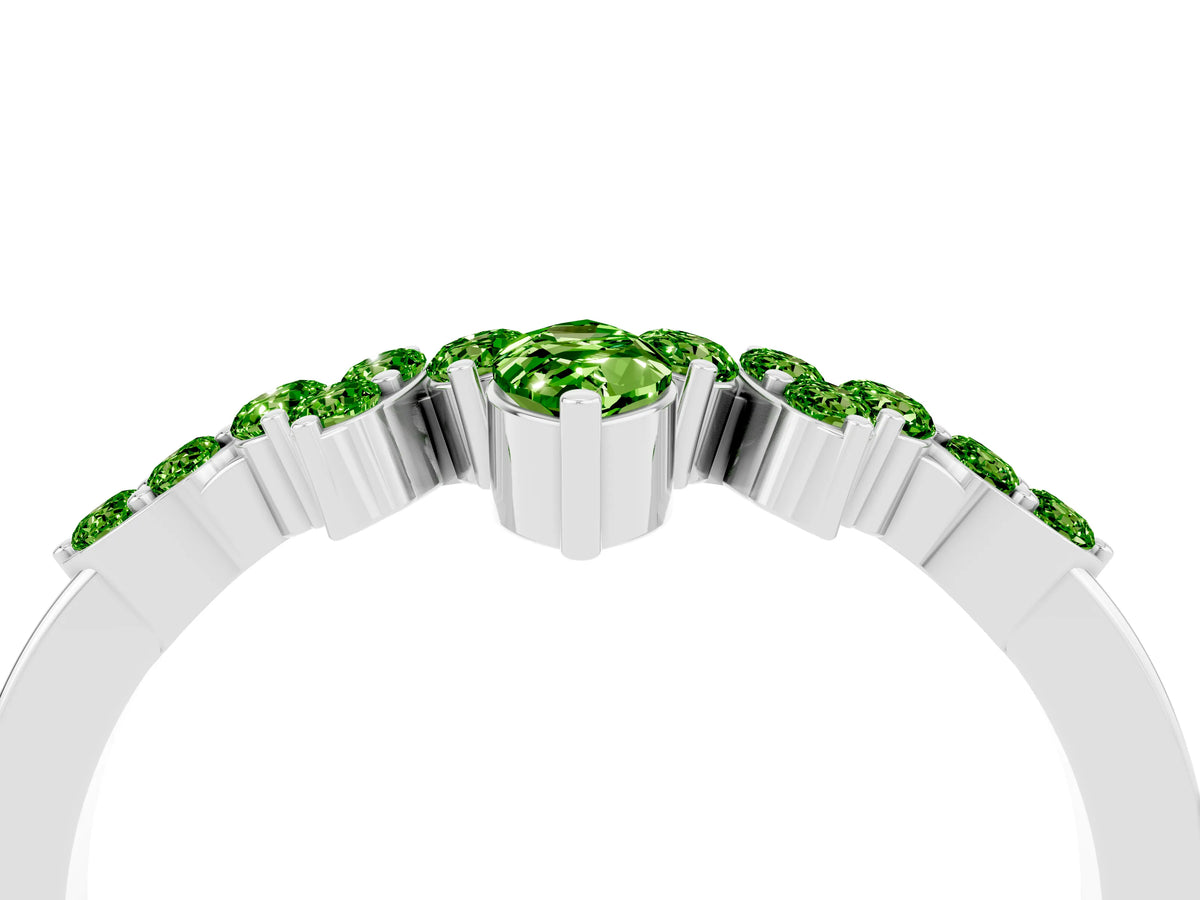 Marquise and Round Peridot Chevron Band in Platinum with Prong Setting_4
