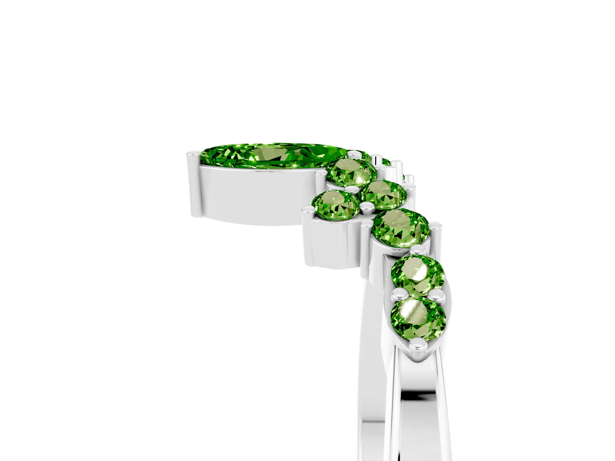 Marquise and Round Peridot Chevron Band in Platinum with Prong Setting_5