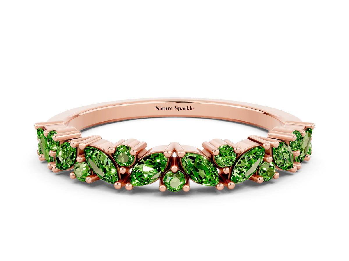 Marquise and Round Peridot Vine Eternity Band in Rose gold with Prong Setting