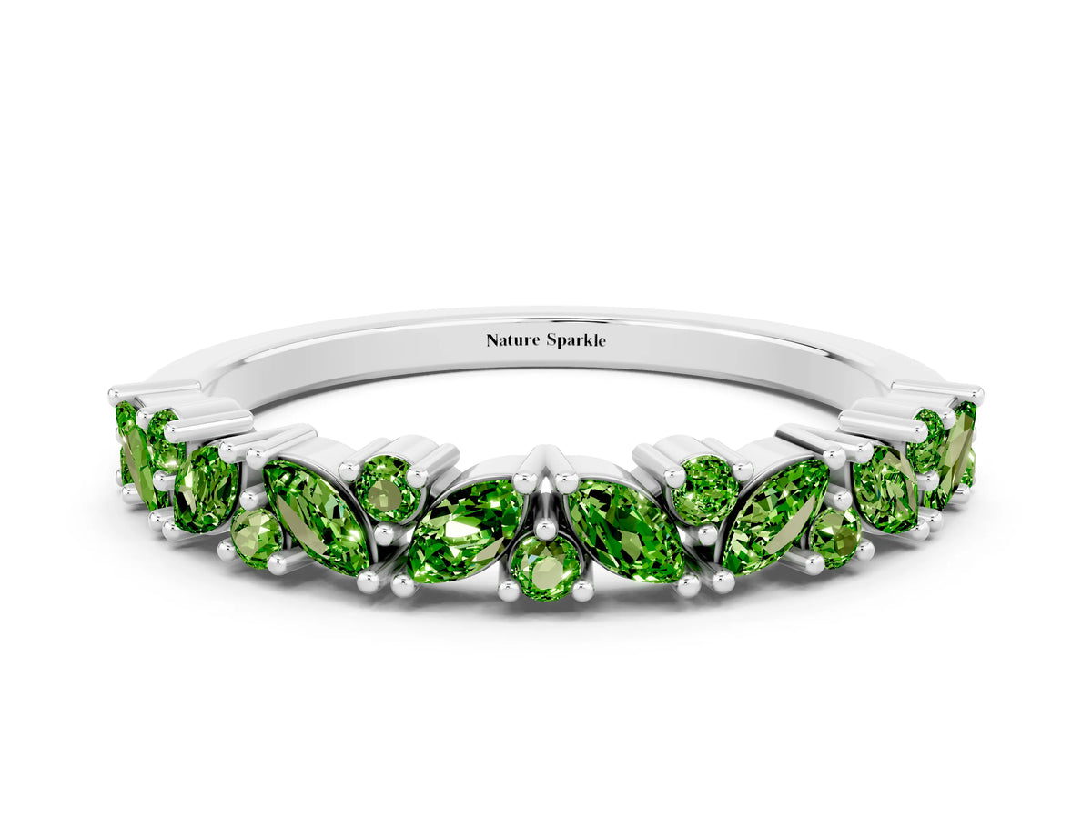 Marquise and Round Peridot Vine Eternity Band in Silver with Prong Setting