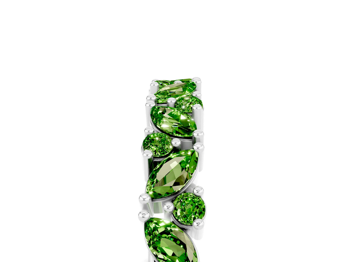 Marquise and Round Peridot Vine Eternity Band in White gold with Prong Setting_5