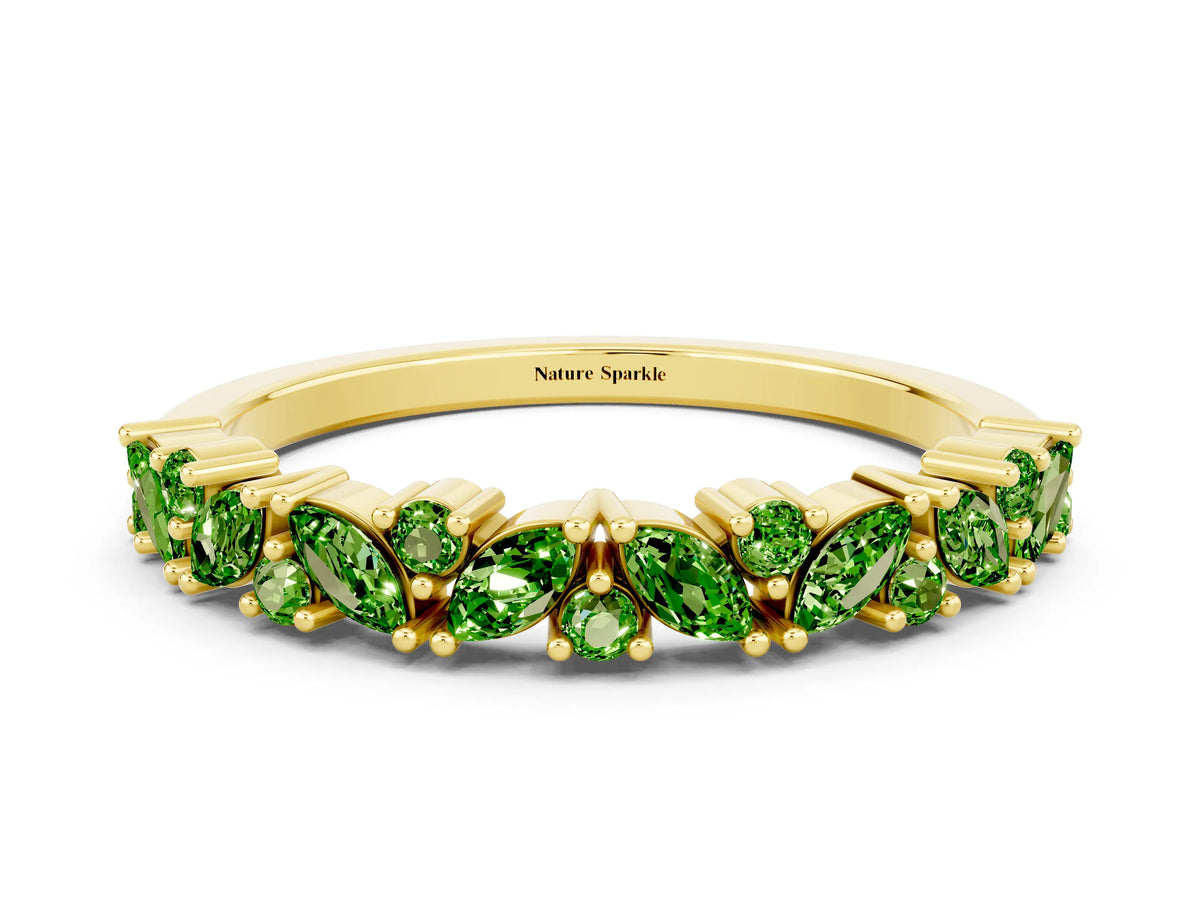 Marquise and Round Peridot Vine Eternity Band in Yellow gold with Prong Setting