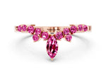 Marquise and Round Pink Sapphire Chevron Band in Rose gold with Prong Setting