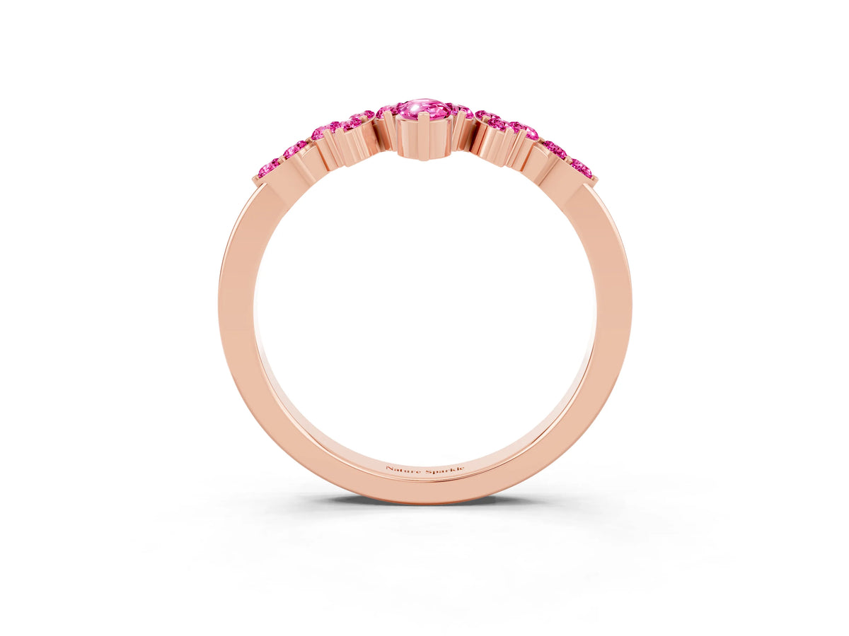Marquise and Round Pink Sapphire Chevron Band in Rose gold with Prong Setting_3