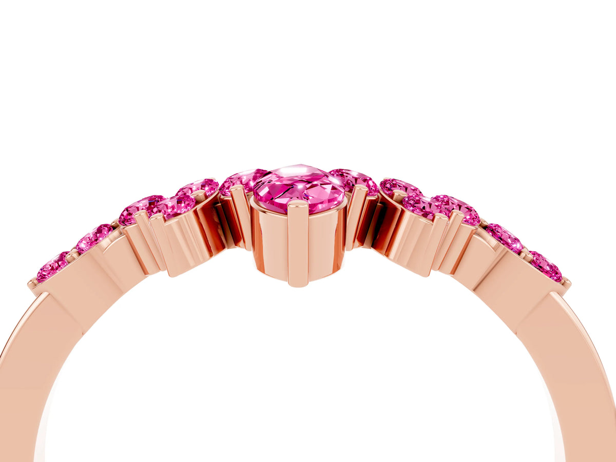 Marquise and Round Pink Sapphire Chevron Band in Rose gold with Prong Setting_4