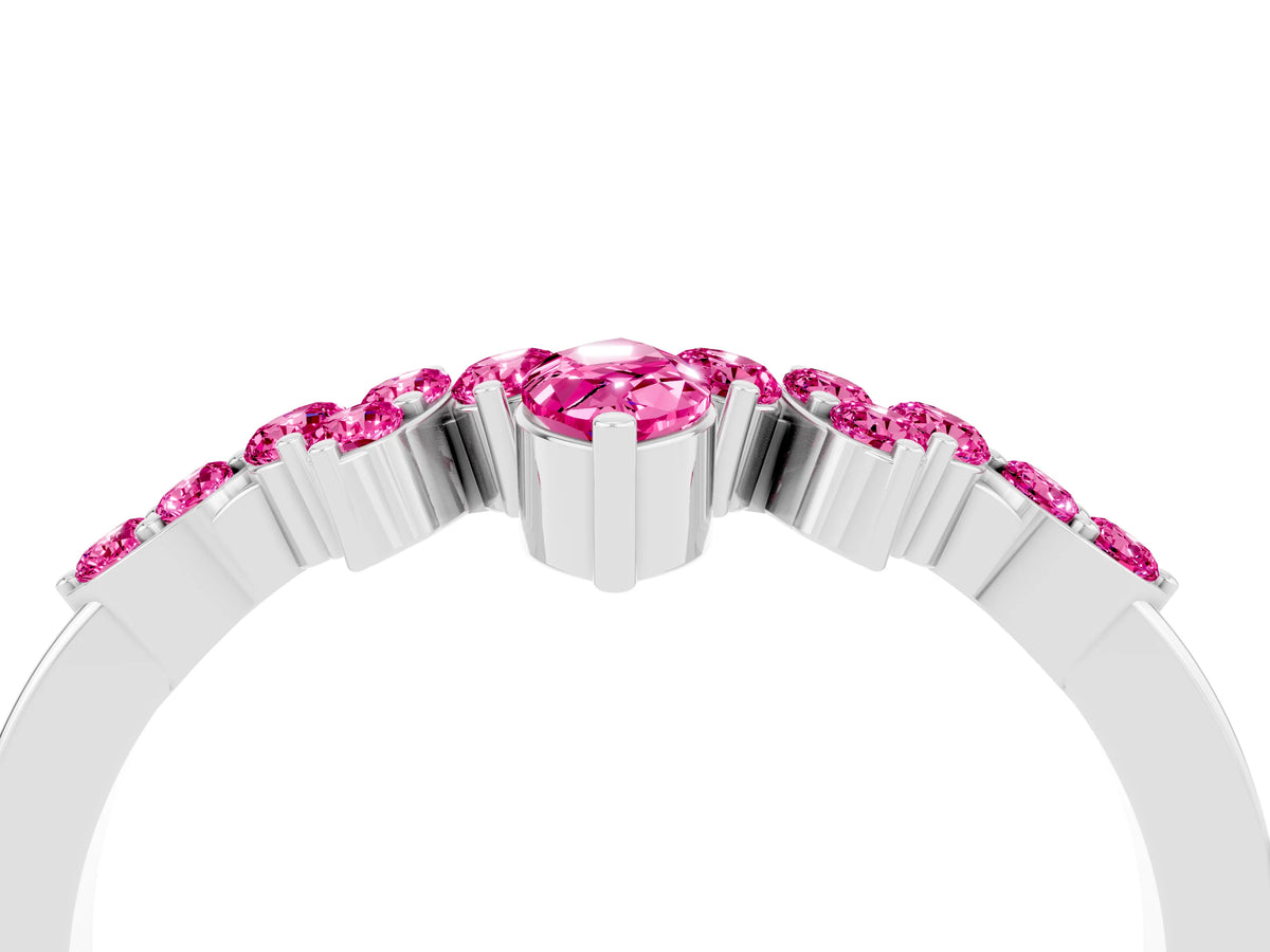 Marquise and Round Pink Sapphire Chevron Band in Silver with Prong Setting_4