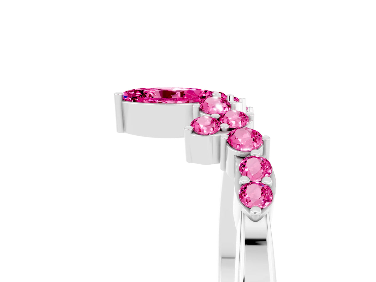 Marquise and Round Pink Sapphire Chevron Band in White gold with Prong Setting_5