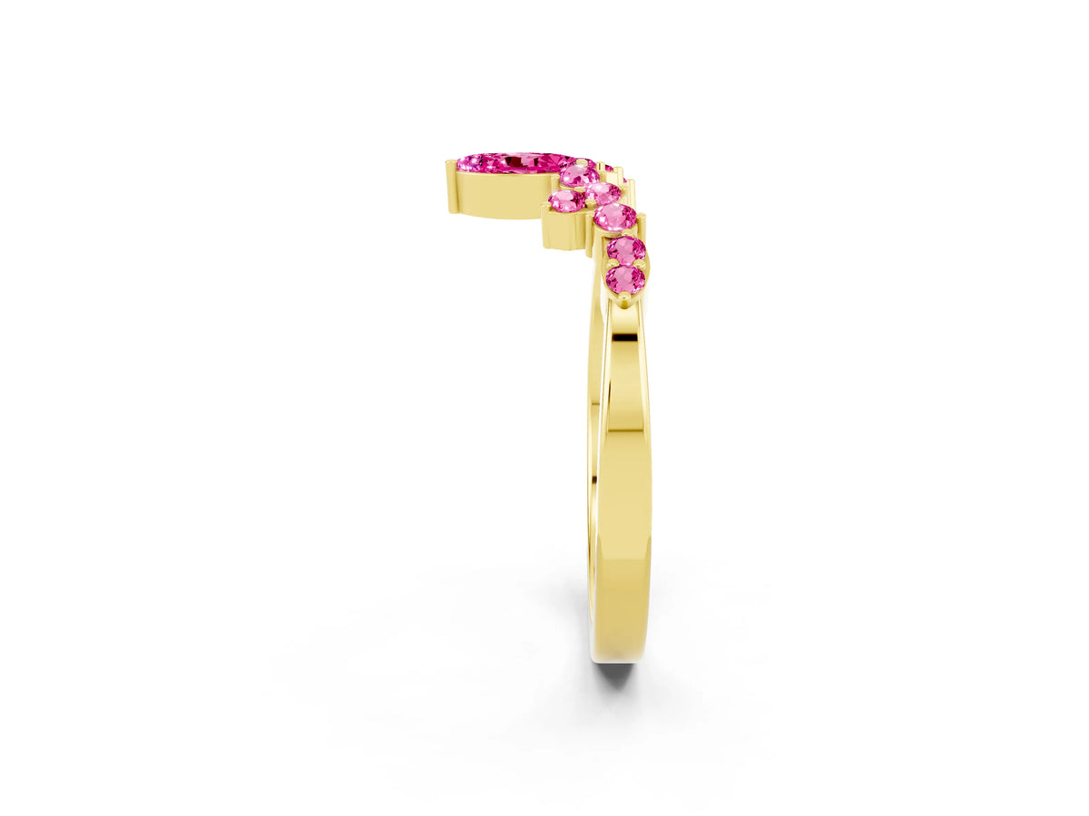 Marquise and Round Pink Sapphire Chevron Band in Yellow gold with Prong Setting_2