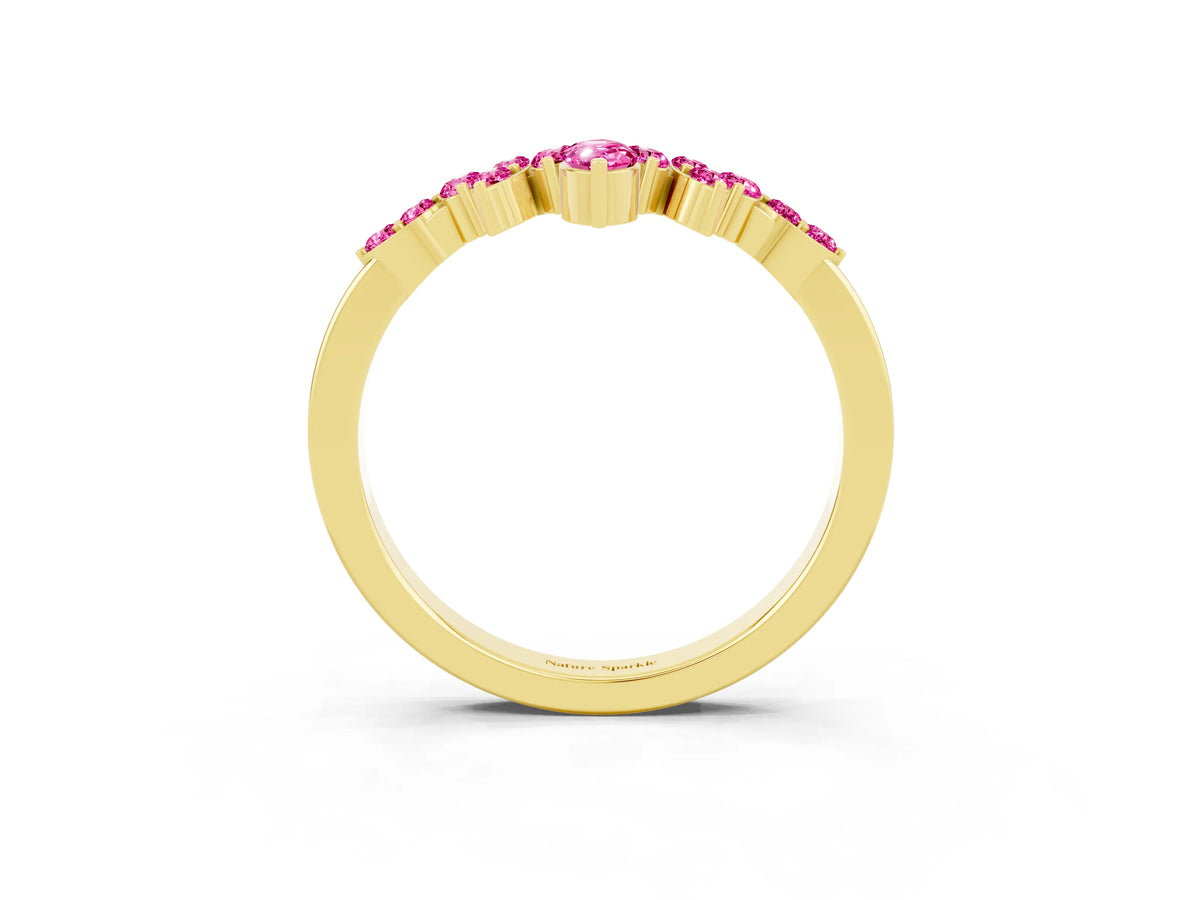 Marquise and Round Pink Sapphire Chevron Band in Yellow gold with Prong Setting_3