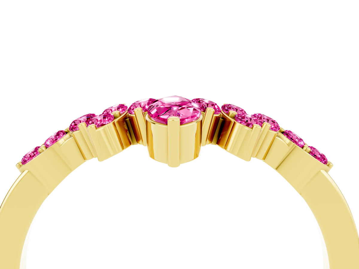 Marquise and Round Pink Sapphire Chevron Band in Yellow gold with Prong Setting_4