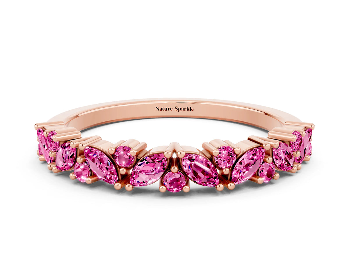 Marquise and Round Pink Sapphire Vine Eternity Band in Rose gold with Prong Setting