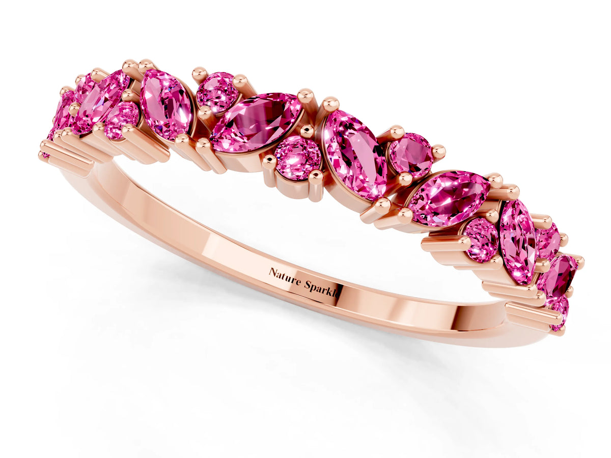 Marquise and Round Pink Sapphire Vine Eternity Band in Rose gold with Prong Setting_1