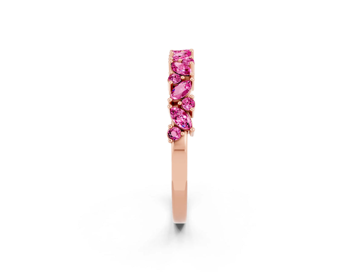 Marquise and Round Pink Sapphire Vine Eternity Band in Rose gold with Prong Setting_2