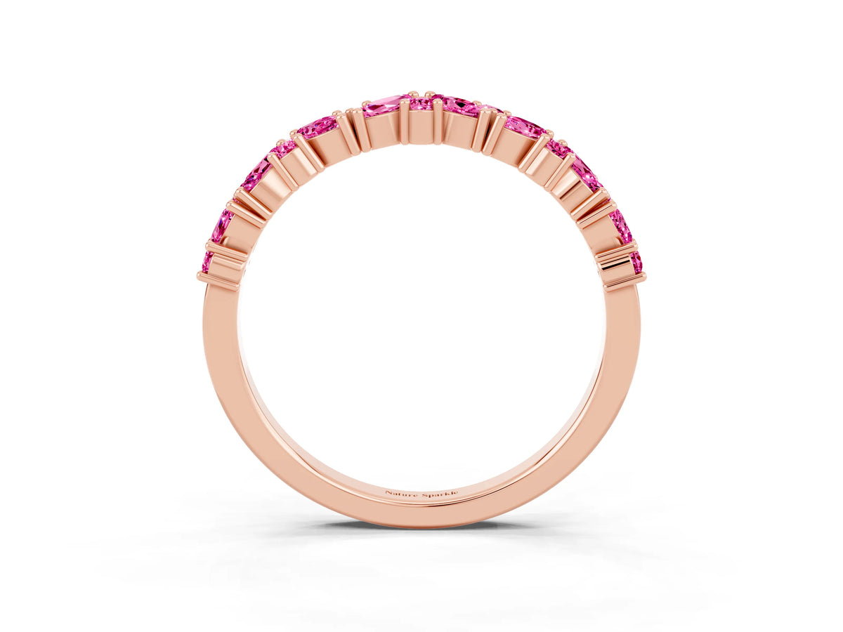 Marquise and Round Pink Sapphire Vine Eternity Band in Rose gold with Prong Setting_3