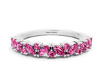 Marquise and Round Pink Sapphire Vine Eternity Band in Silver with Prong Setting