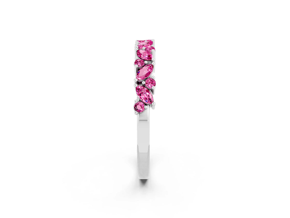 Marquise and Round Pink Sapphire Vine Eternity Band in Silver with Prong Setting_2