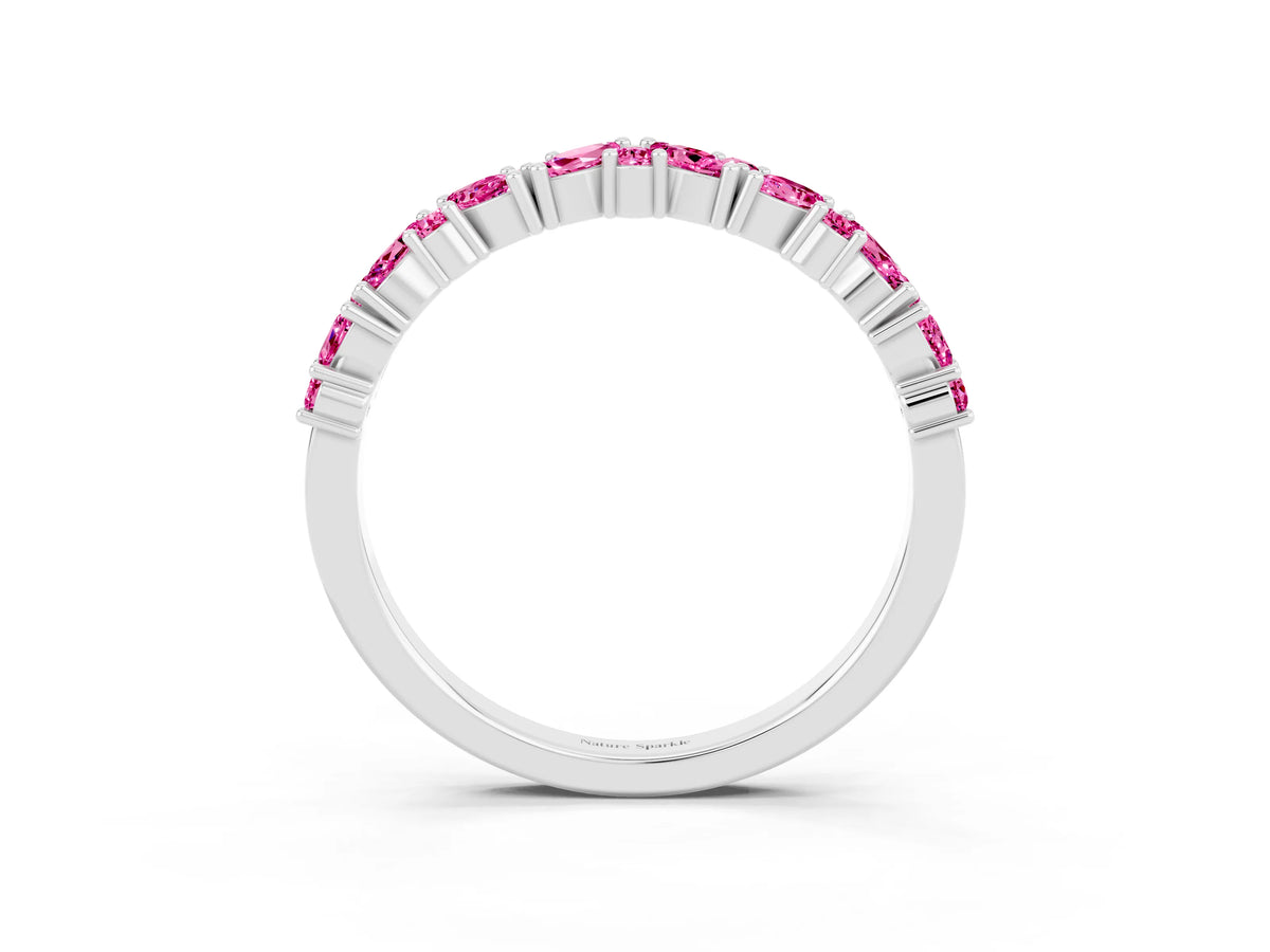 Marquise and Round Pink Sapphire Vine Eternity Band in Silver with Prong Setting_3