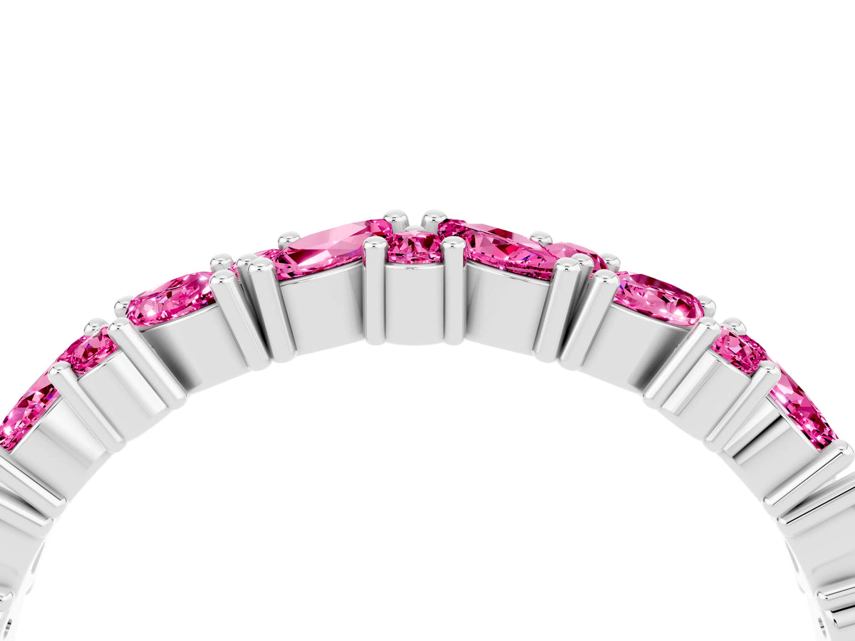 Marquise and Round Pink Sapphire Vine Eternity Band in Silver with Prong Setting_4