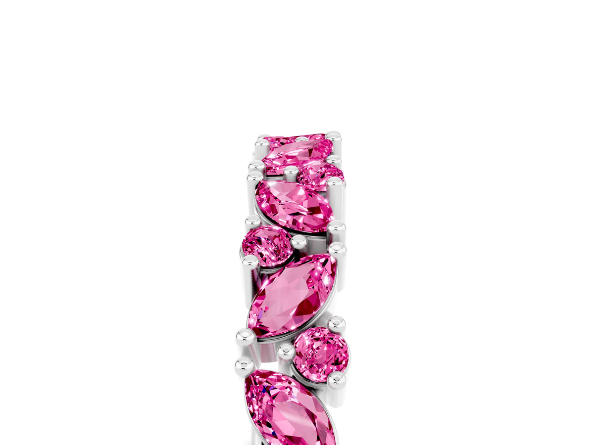 Marquise and Round Pink Sapphire Vine Eternity Band in Silver with Prong Setting_5