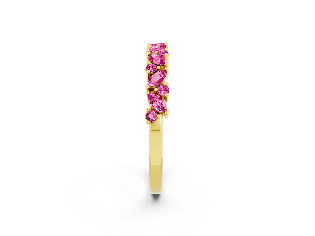 Marquise and Round Pink Sapphire Vine Eternity Band in Yellow gold with Prong Setting_2