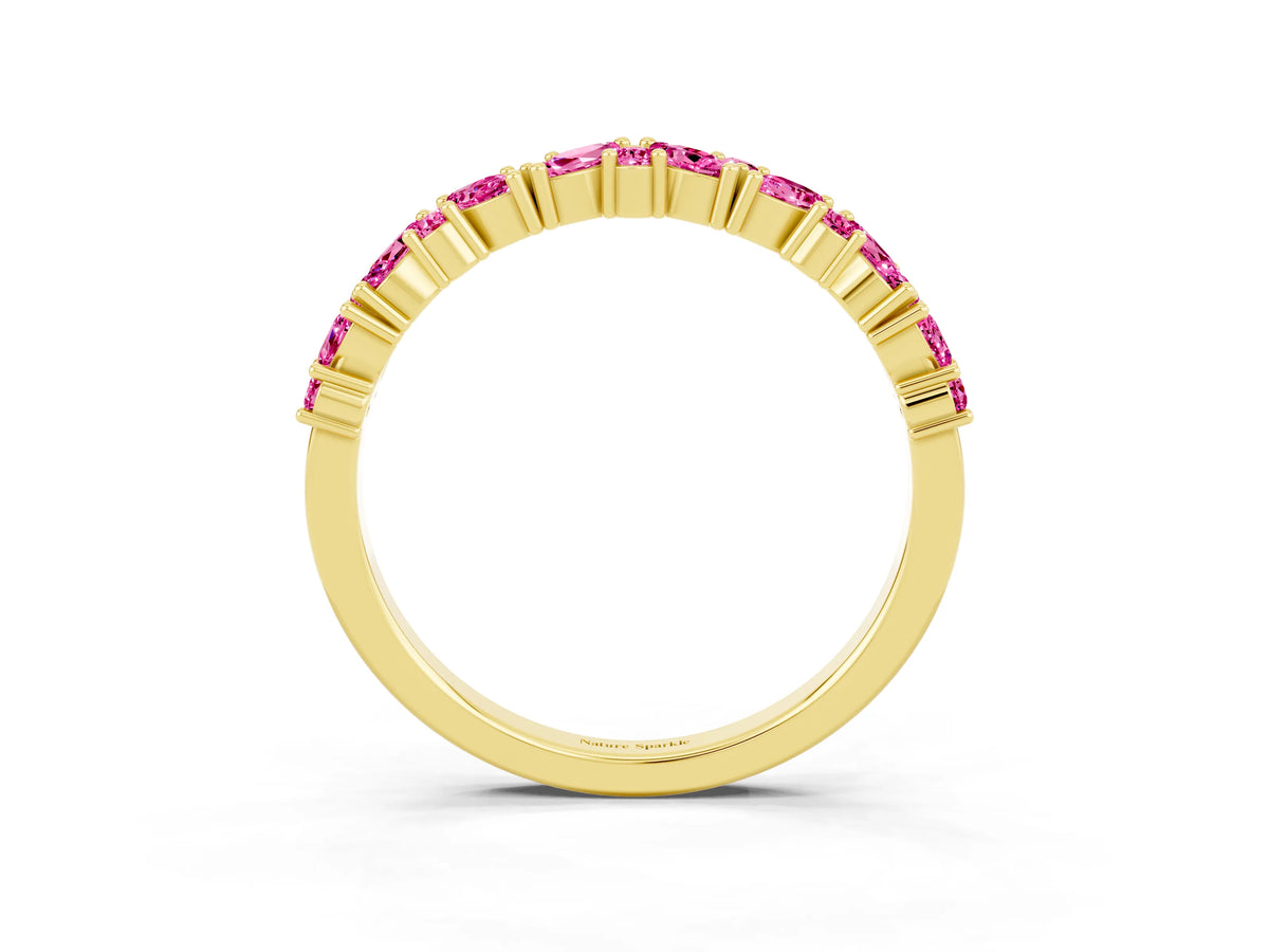 Marquise and Round Pink Sapphire Vine Eternity Band in Yellow gold with Prong Setting_3