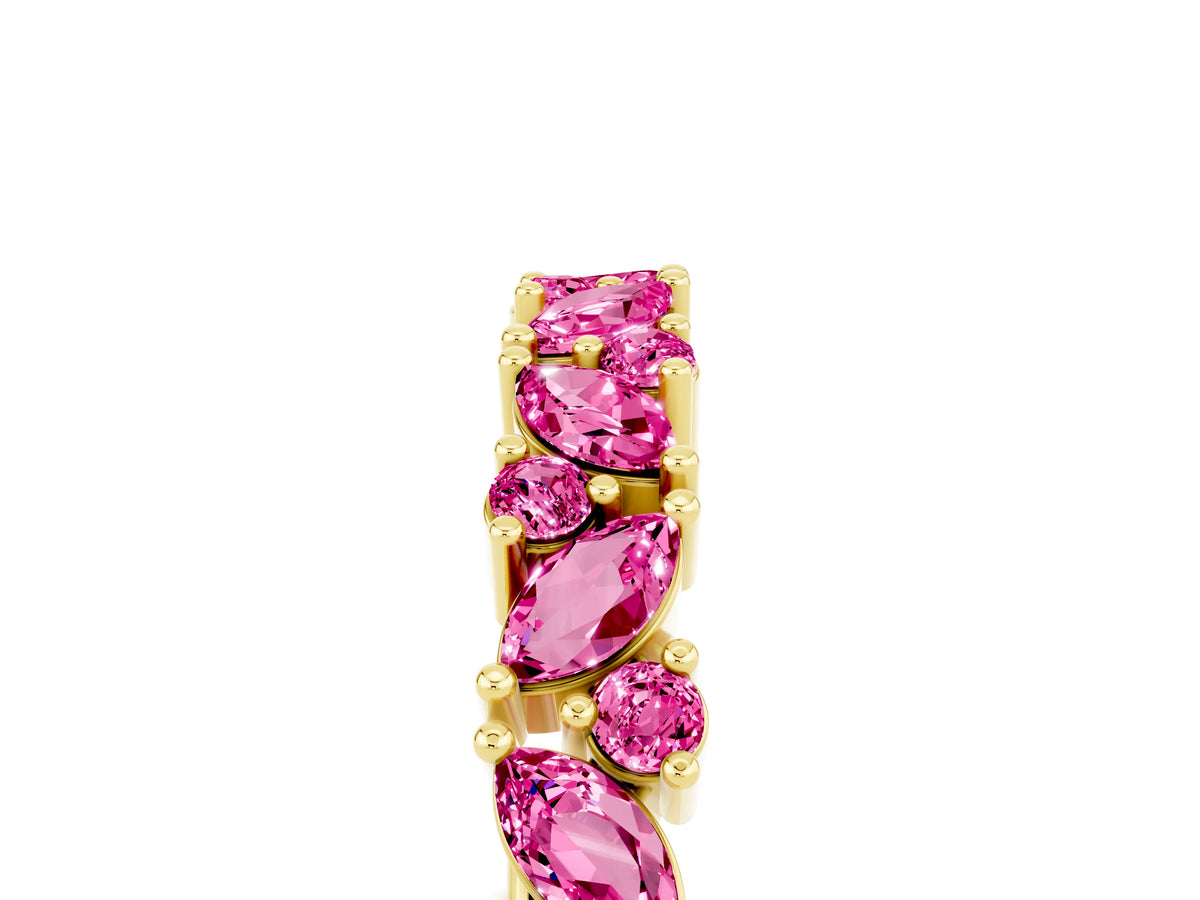 Marquise and Round Pink Sapphire Vine Eternity Band in Yellow gold with Prong Setting_5
