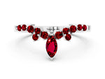 Marquise and Round Ruby Chevron Band in Platinum with Prong Setting