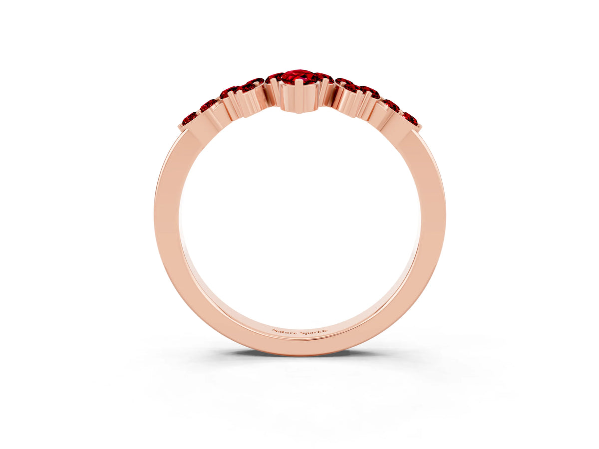 Marquise and Round Ruby Chevron Band in Rose gold with Prong Setting_3