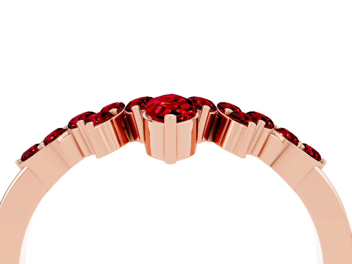 Marquise and Round Ruby Chevron Band in Rose gold with Prong Setting_4
