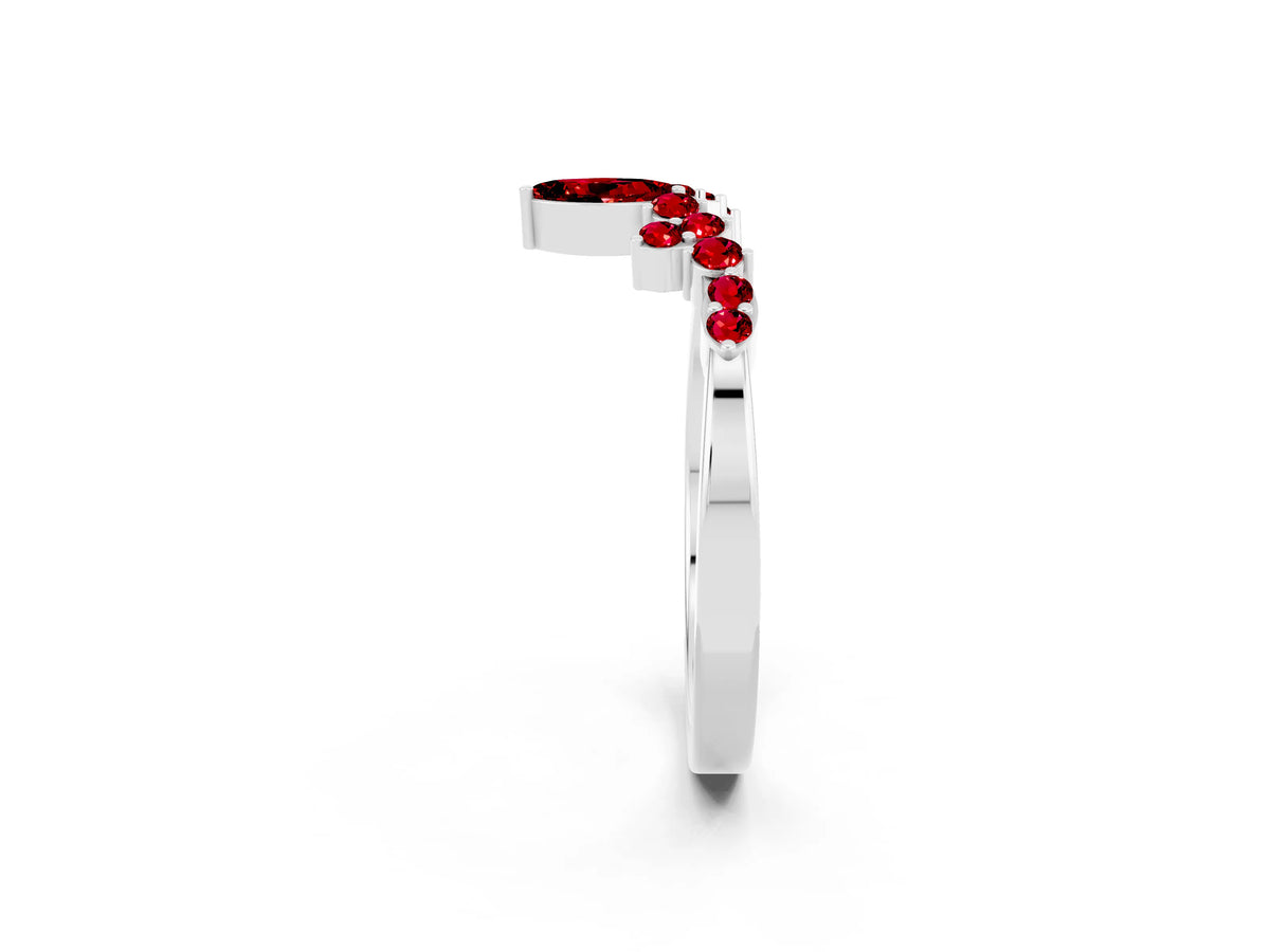Marquise and Round Ruby Chevron Band in Silver with Prong Setting_2