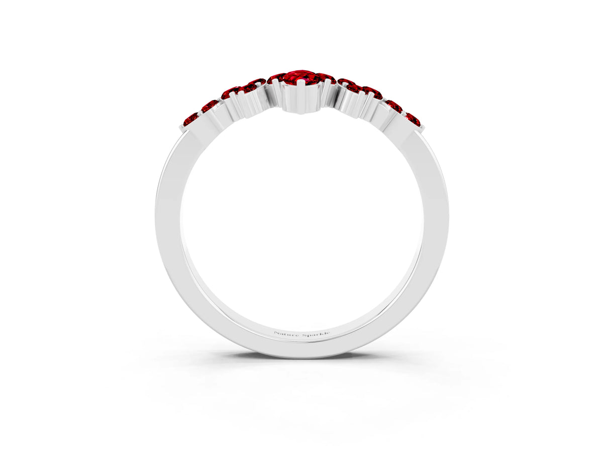 Marquise and Round Ruby Chevron Band in White gold with Prong Setting_3