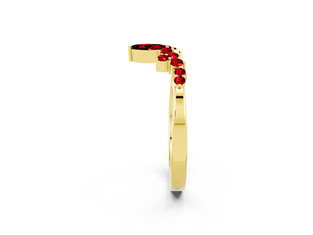 Marquise and Round Ruby Chevron Band in Yellow gold with Prong Setting_2