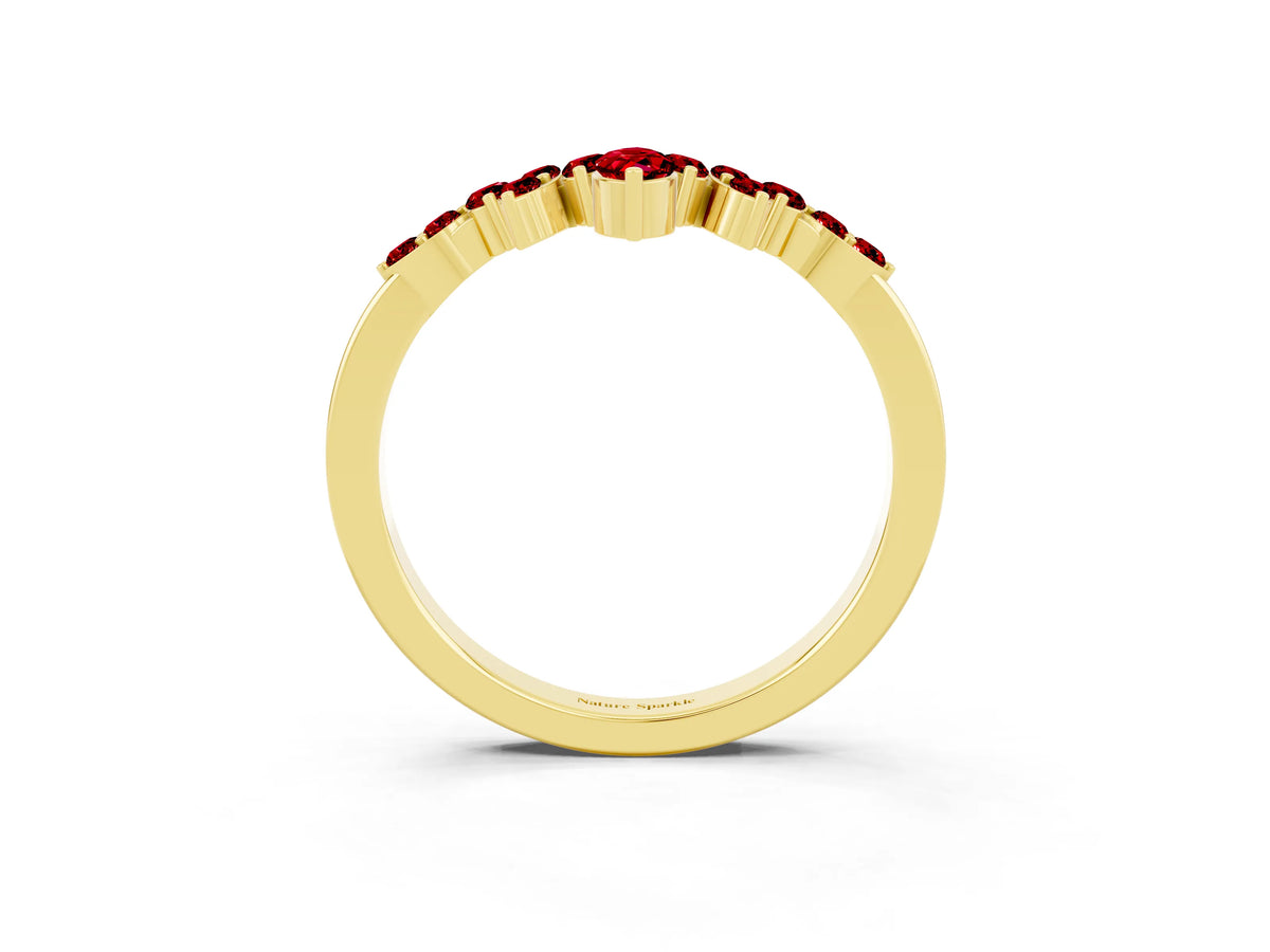 Marquise and Round Ruby Chevron Band in Yellow gold with Prong Setting_3