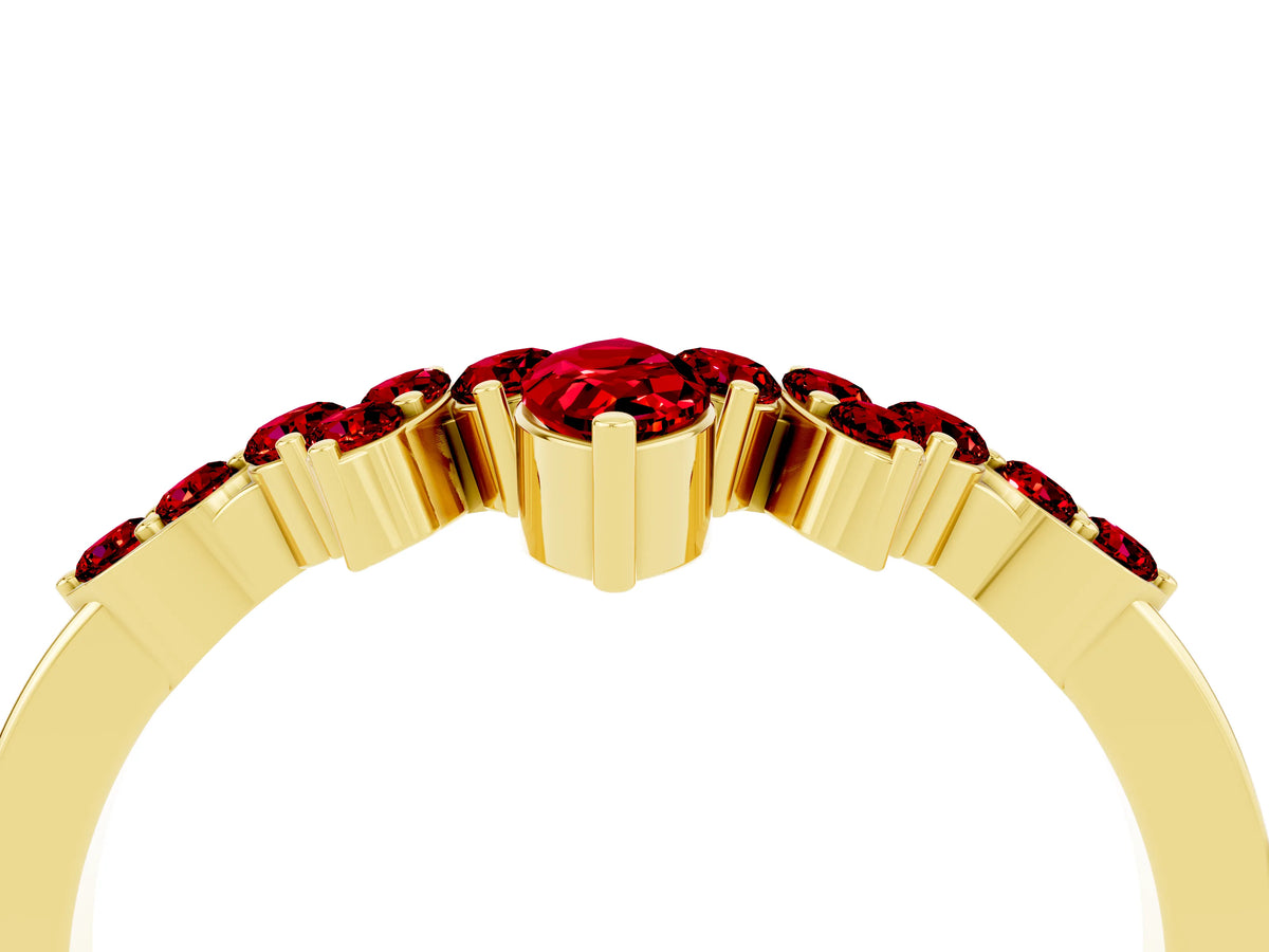 Marquise and Round Ruby Chevron Band in Yellow gold with Prong Setting_4