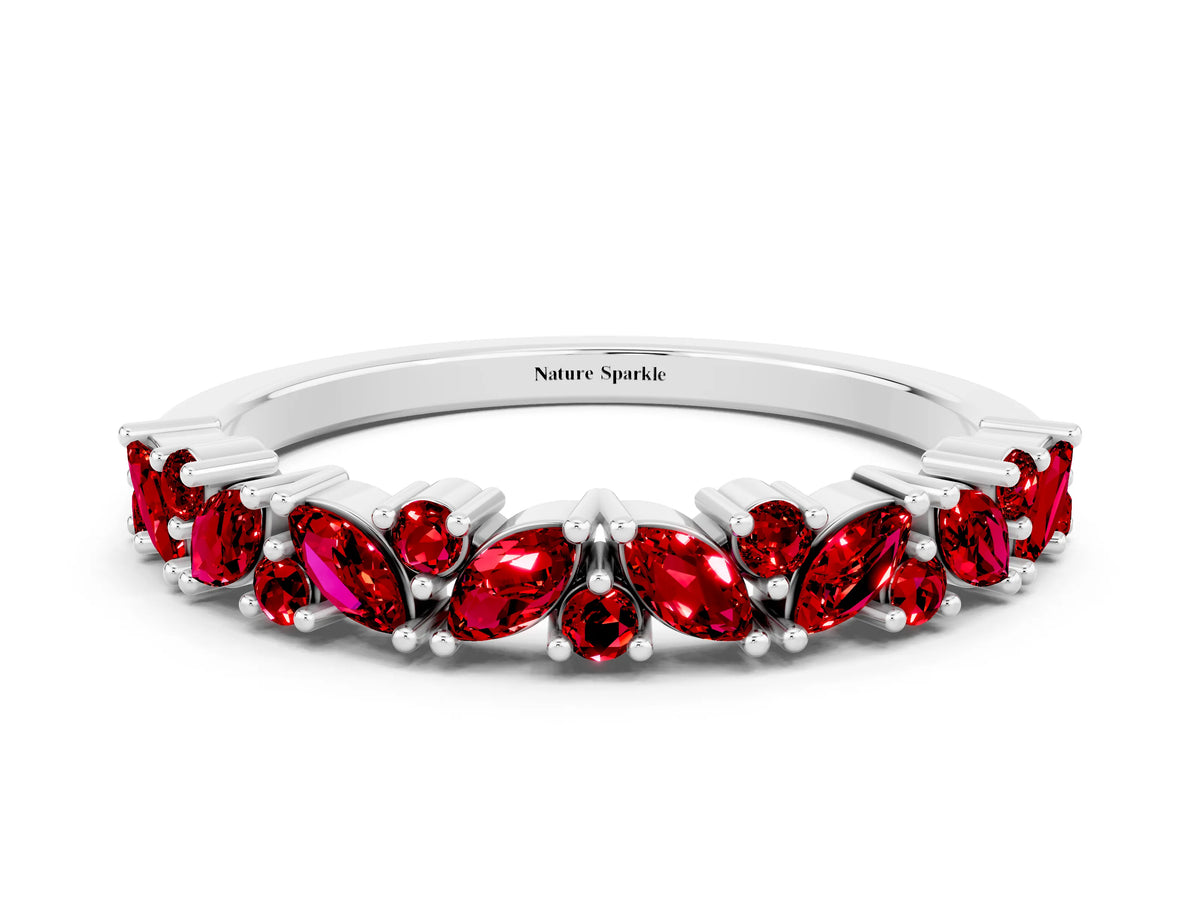 Marquise and Round Ruby Vine Eternity Band in Platinum with Prong Setting
