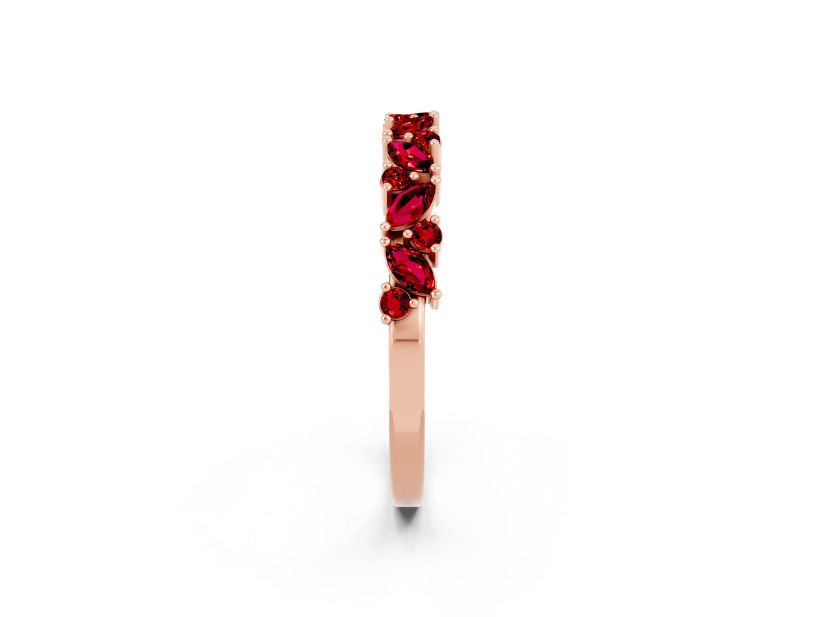 Marquise and Round Ruby Vine Eternity Band in Rose gold with Prong Setting_2